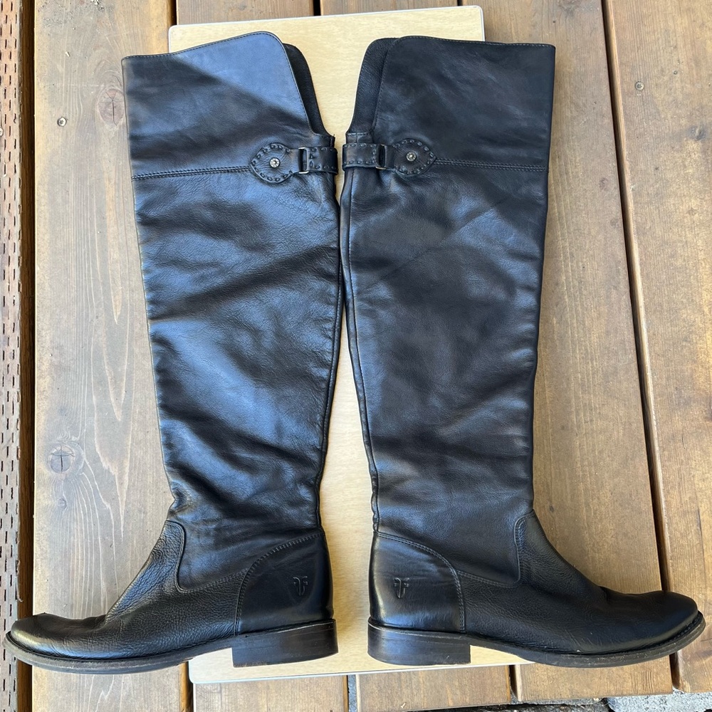 Frye Shirley Over The Knee Tall Black Leather Riding Boots #77739 In Sz 8B